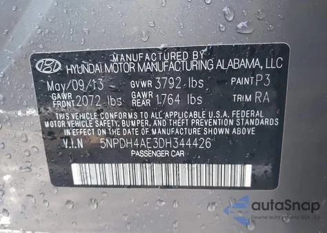 2013 Hyundai Elantra Gls from USA, damaged, VIN 5NPDH4AE3DH344426